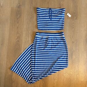 NWT Blue Striped Ribbed Aerie Offline Skirt Set